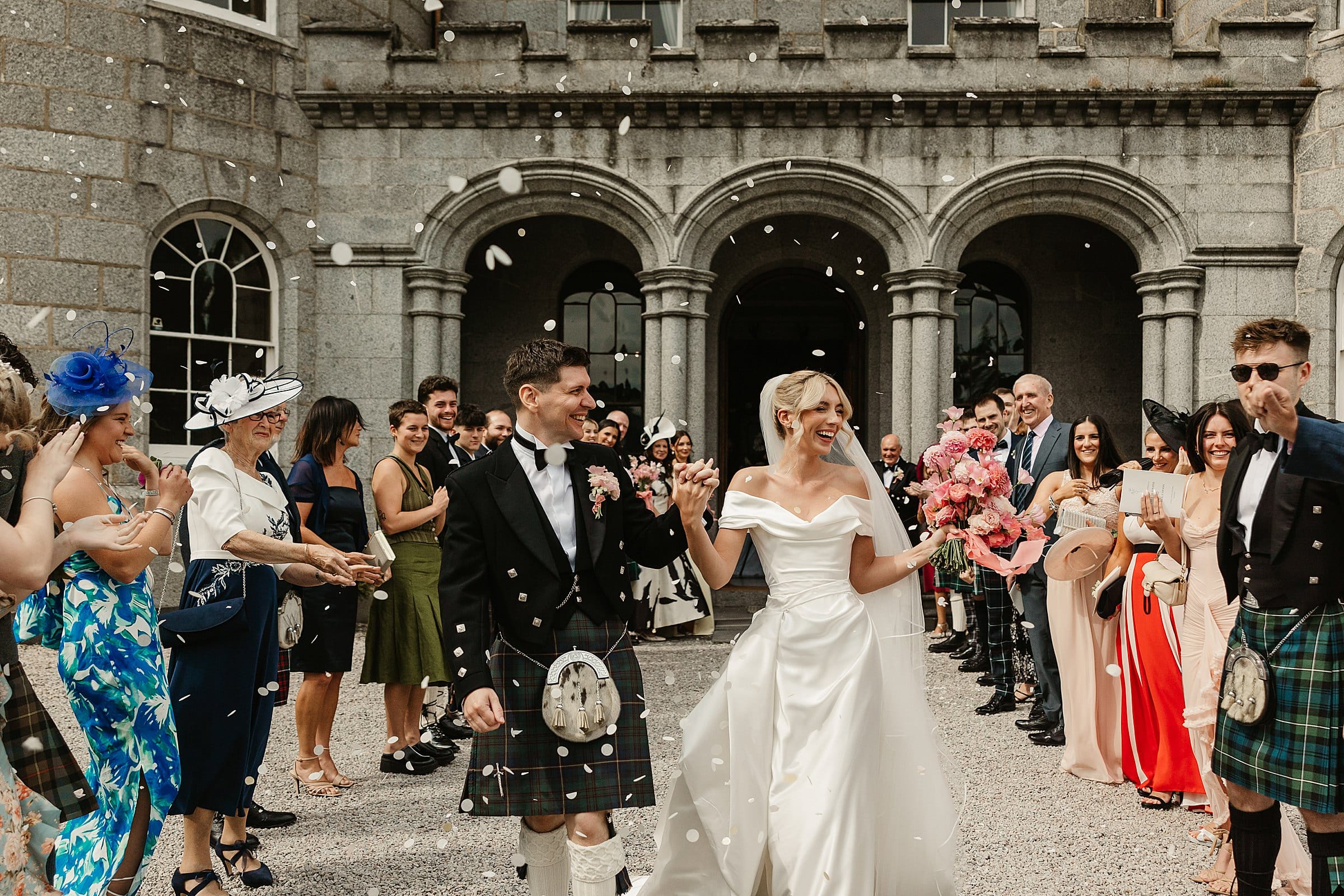 cluny castle wedding confetti throw main entrance
