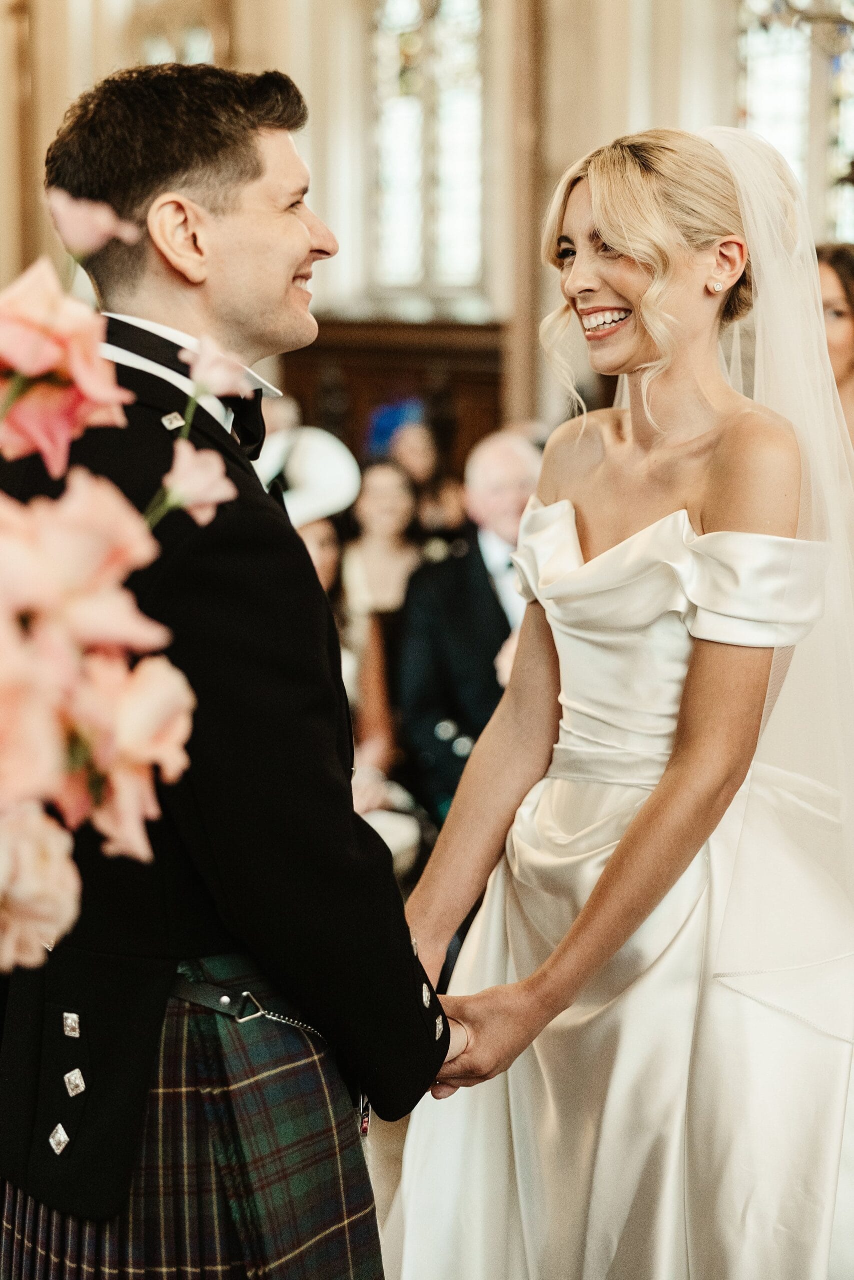 cluny castle wedding ceremony bride and groom vivienne westwood dress