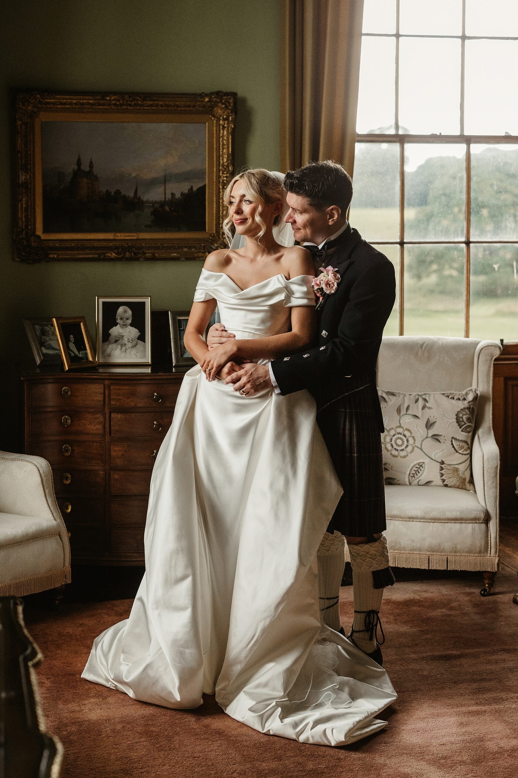 cluny castle wedding photography bride and groom portraits vivienne westwood dress