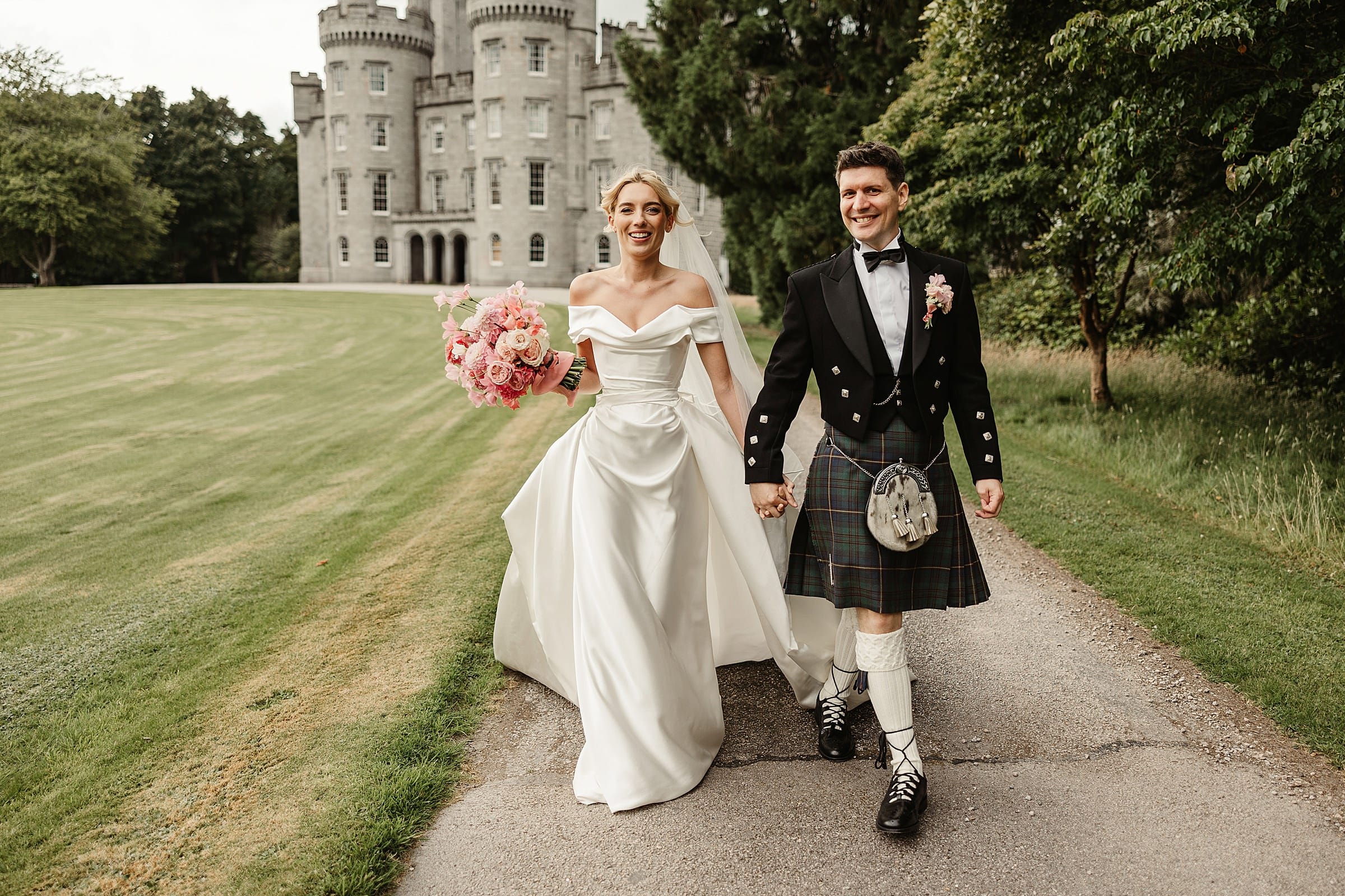 cluny castle wedding photography outdoors bride and groom portraits vivienne westwood dress